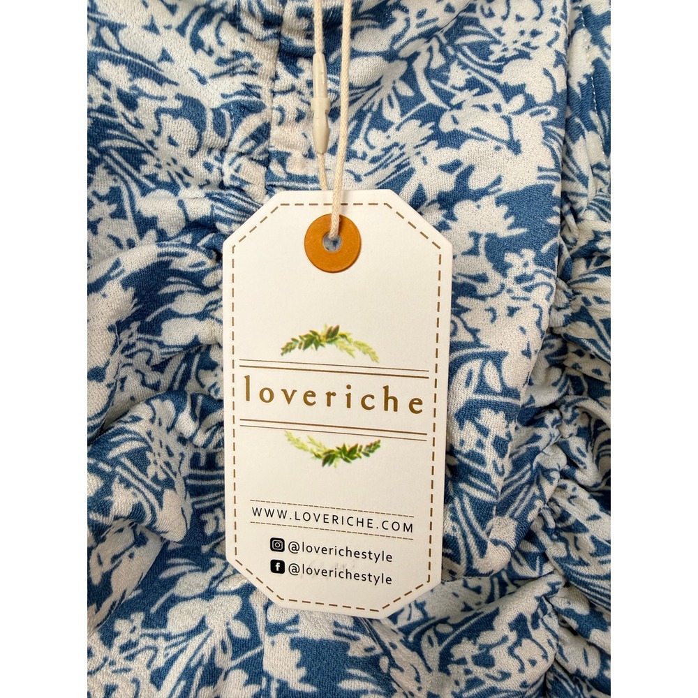 Loveriche Floral Ruched Midi Dress Blue White Smocked Back LD43735 Sky Womens S - Picture 7 of 11